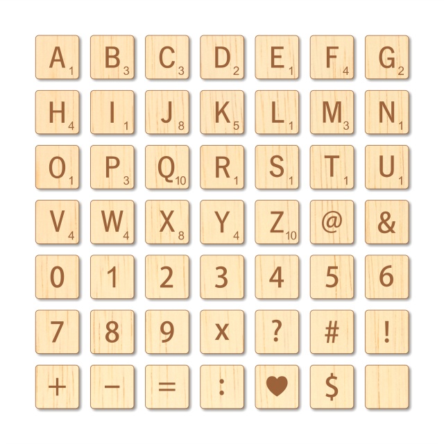 Scrabble, 4×4×0,4 cm, placaj lemn, 1 buc :: 4 cm