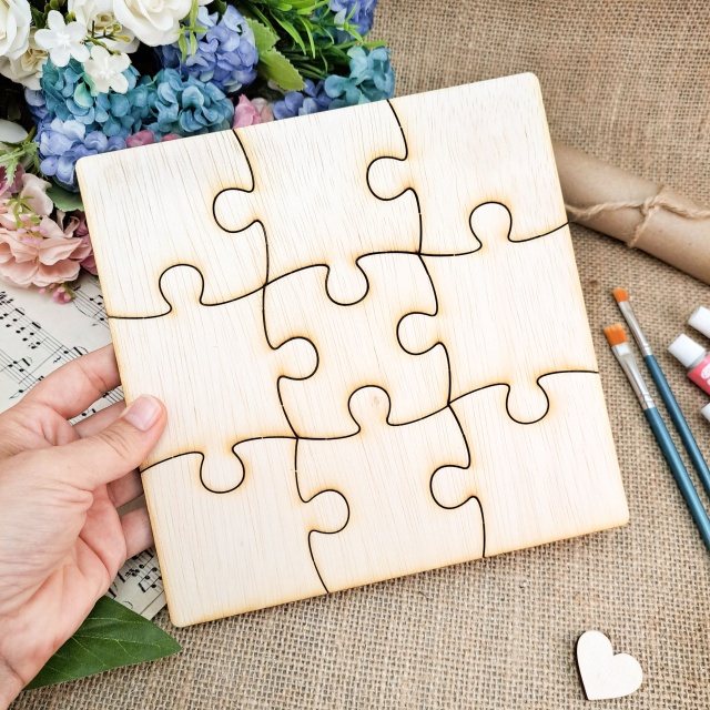 Puzzle pătrat 9 piese, 20×20 cm, placaj