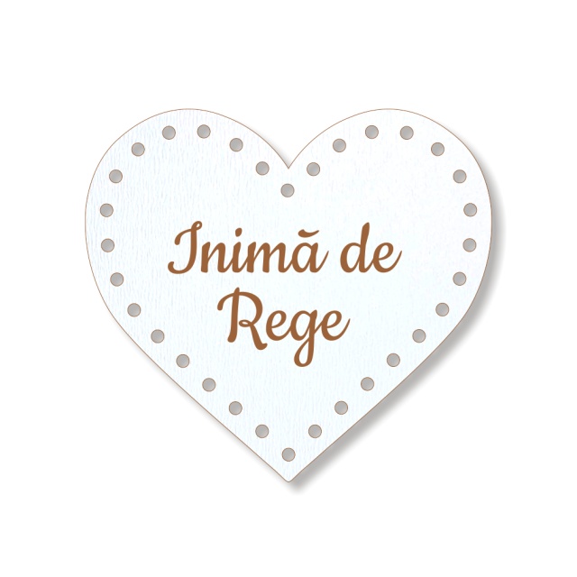 Unicat - Inimă din MDF alb 3 mm, perforații de Ø2 mm pe contur, cu gravură Inimă de Rege, 6×5,5 cm
