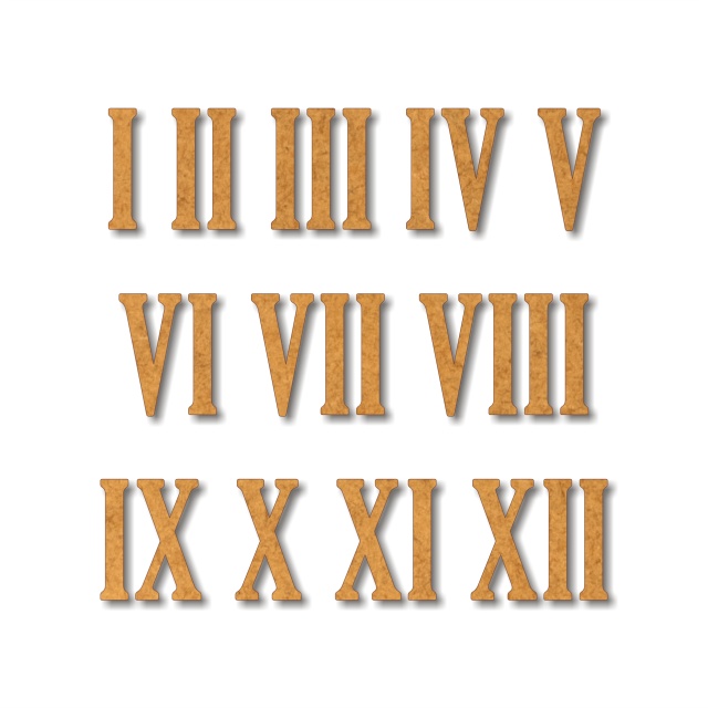 Cifre romane pentru ceas 1-12, 2 cm, HDF alb :: 2 cm