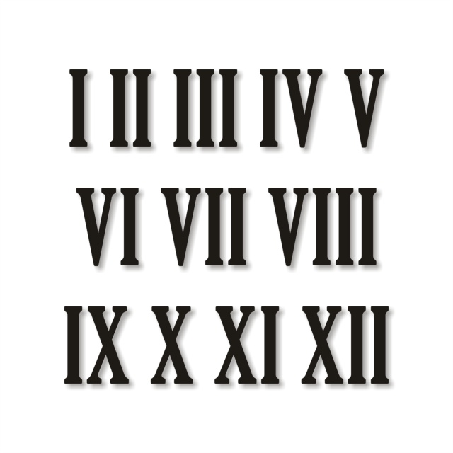 Cifre romane pentru ceas 1-12, 2 cm, HDF alb :: 2 cm