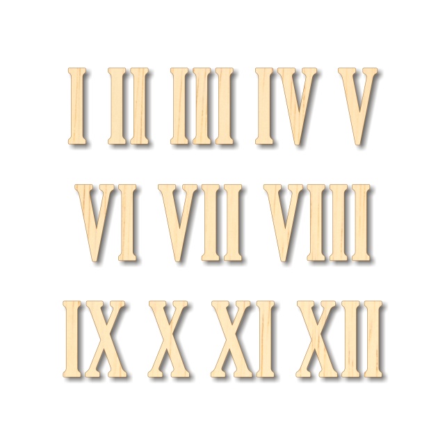 Cifre romane pentru ceas 1-12, 2 cm, HDF alb :: 2 cm