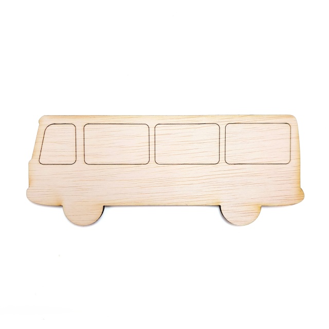 Autobus cu geamuri, 15×6 cm, placaj lemn
