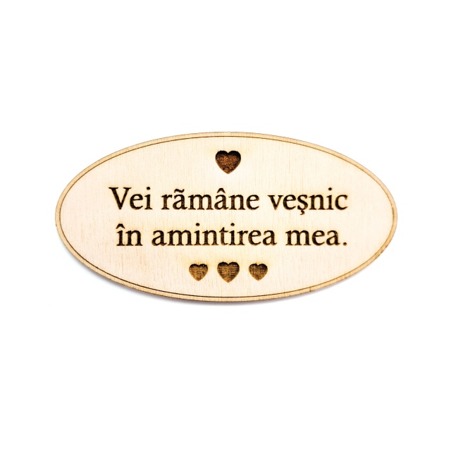 Etichetă ovală cu mesaj și inimioare, 10×5 cm, placaj lemn