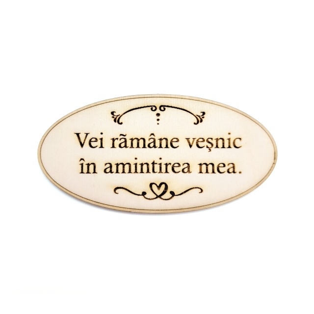 Etichetă ovală cu mesaj și țirade, 10×5 cm, placaj lemn