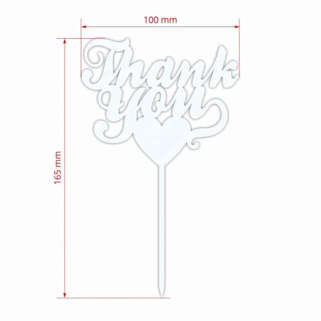 Topper Thank You, 10×16,5 cm, plexi alb