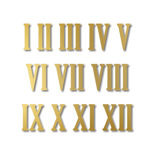 Cifre romane pentru ceas 1-12, 4,5 cm, plexi oglindă aurie :: 4,5 cm