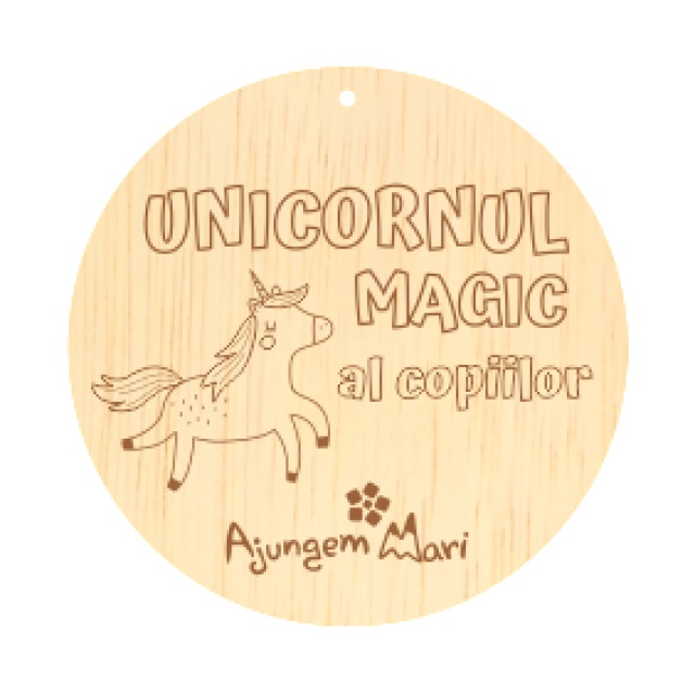 Unicat - Medalion gravat, Ø8 cm, placaj 4 mm - Unicorn
