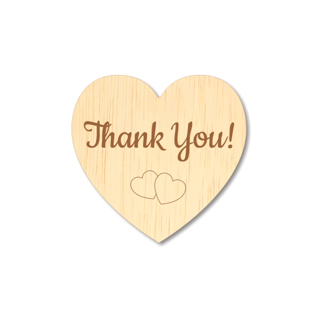 Inimioară gravată Thank You!, 5×4,8 cm, placaj