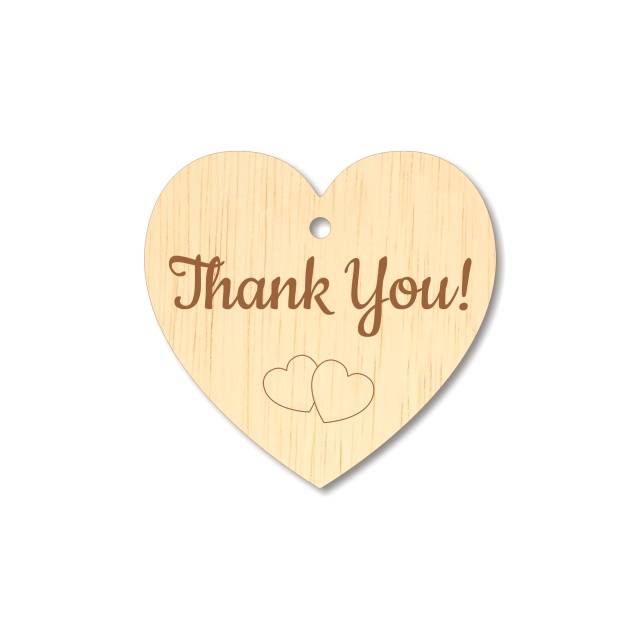 Inimioară gravată Thank You!, 5×4,8 cm, placaj