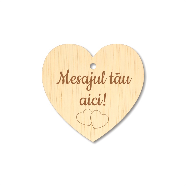 Inimioară gravată cu mesaj, 5×4,8 cm, placaj