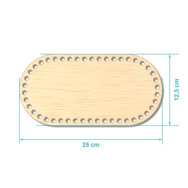 Bază dreptunghi rotunjit pentru cos croșetat, 25×12,5 cm, placaj