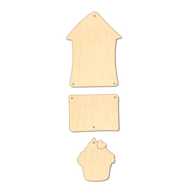 Căsuță cu muffin decor triptic, 11×34 cm, placaj lemn