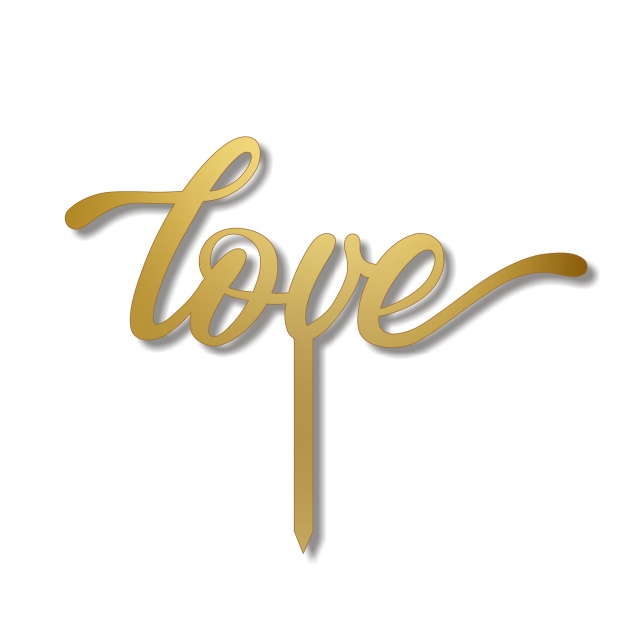 Topper LOVE, 12,5×10 cm, plexiglas oglindă aurie