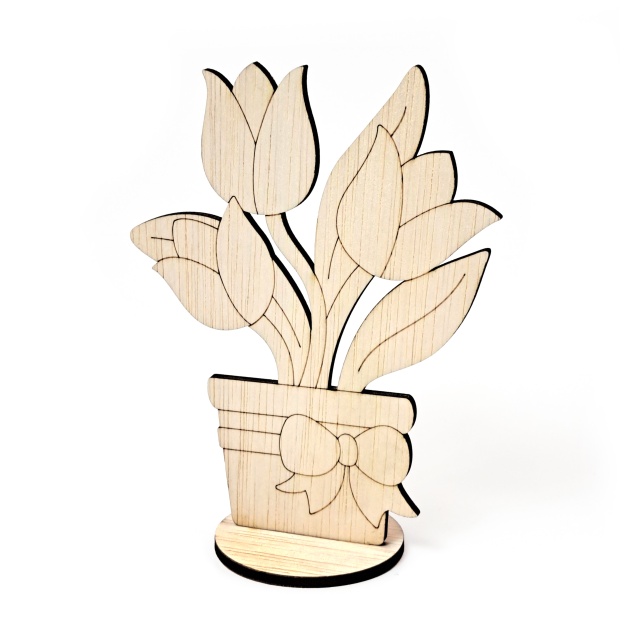 3 lalele în ghiveci, 11,5×15x6 cm, placaj