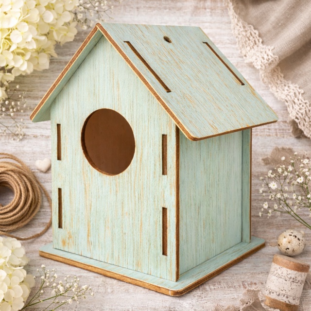 Căsuță hrănitor păsări pentru pictat, 15×12,5×9 cm, placaj fin