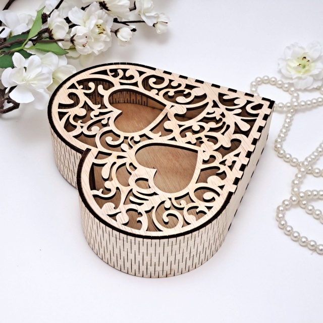 Cutie inimă filigranată, 20,5×19,5×5,5 cm, placaj