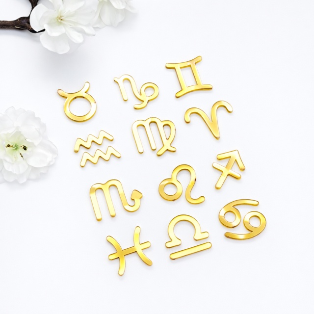 12 semne zodiac, ~3 cm, plexi oglindă aurie :: 3 cm