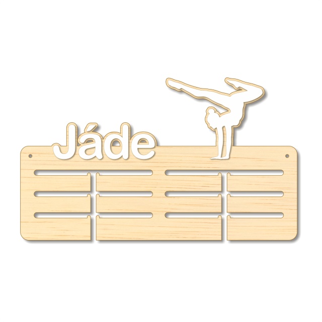 Suport medalii personalizat cu un prenume, acrobatică, 50×28 cm, lemn