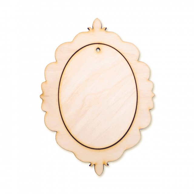Ramă decorativă cu interior oval decupat, placaj, 11×15 cm