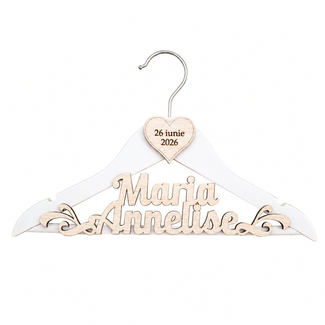 Umeraș personalizat pentru copii cu 2 prenume lemn natur, 31×19,5 cm :: 2 prenume