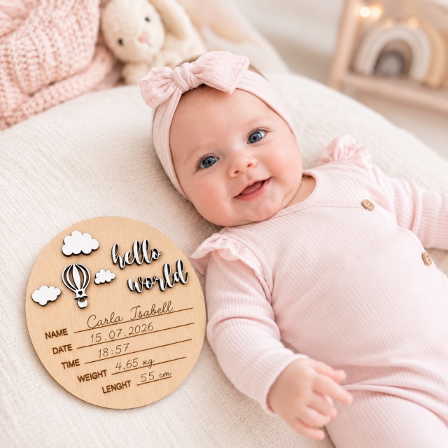 Plachetă blank cu date naștere baby, placaj și HDF alb