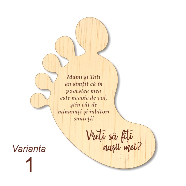 Set cerere nași personalizat, 12×16×4 cm, placaj lemn