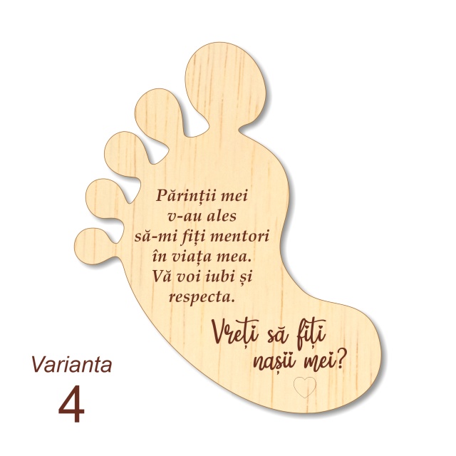 Set cerere nași personalizat, 12×16×4 cm, placaj lemn