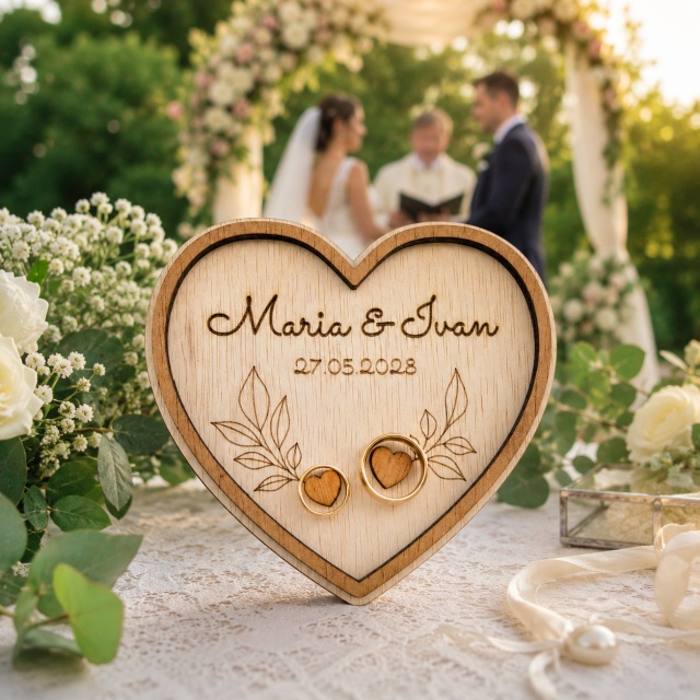 Tăviță personalizată pentru verighete, 14,5×13,5 cm, placaj