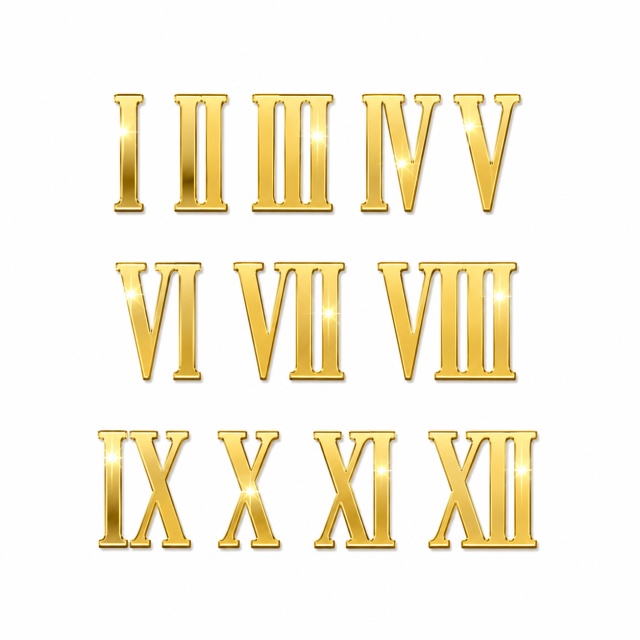 Cifre romane pentru ceas 1-12, 6 cm, plexi oglindă aurie :: 6 cm