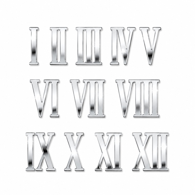 Cifre romane pentru ceas 1-12, 9 cm, plexi oglindă aurie :: 9 cm