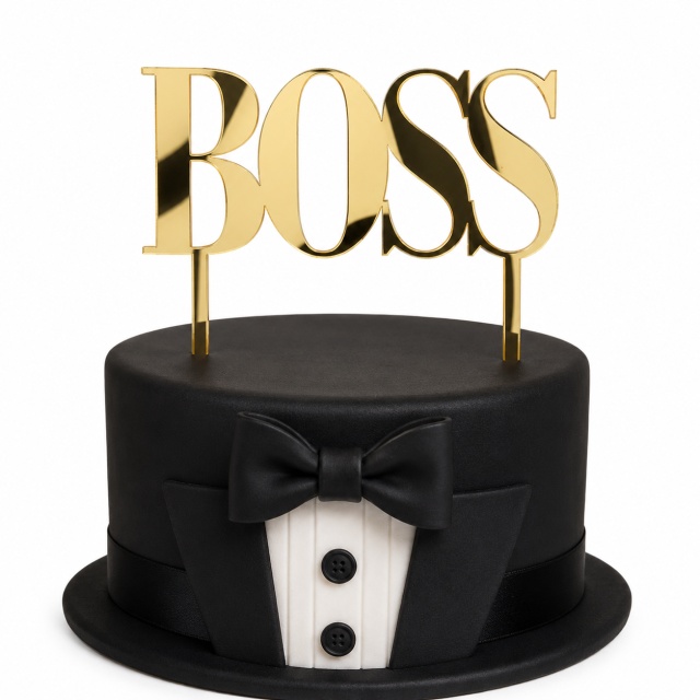 Topper BOSS cu tije, 15×11,5 cm, oglindă acrilică
