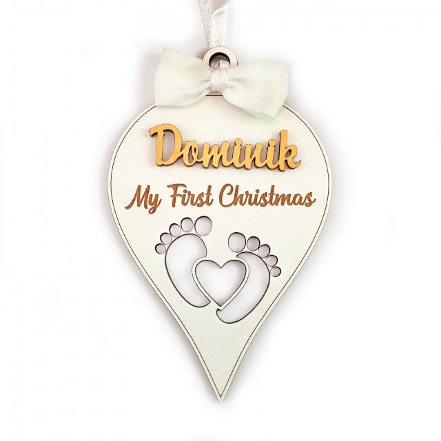 Ornament cu nume, HDF alb, 8×12,5 cm