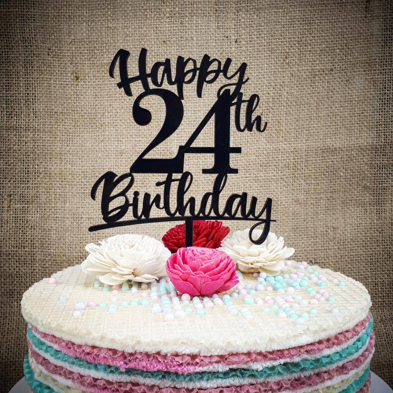 Topper Happy Birthday cu cifră, 13×20 cm, HDF negru