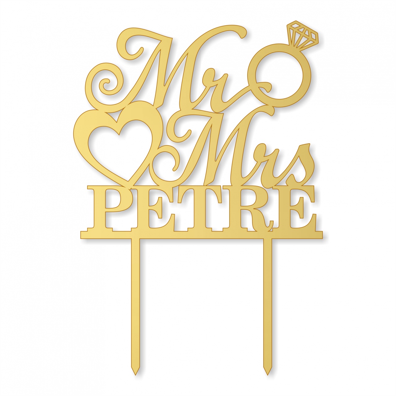 Topper Mr & Mrs și nume familie miri, 15×20 cm, HDF auriu