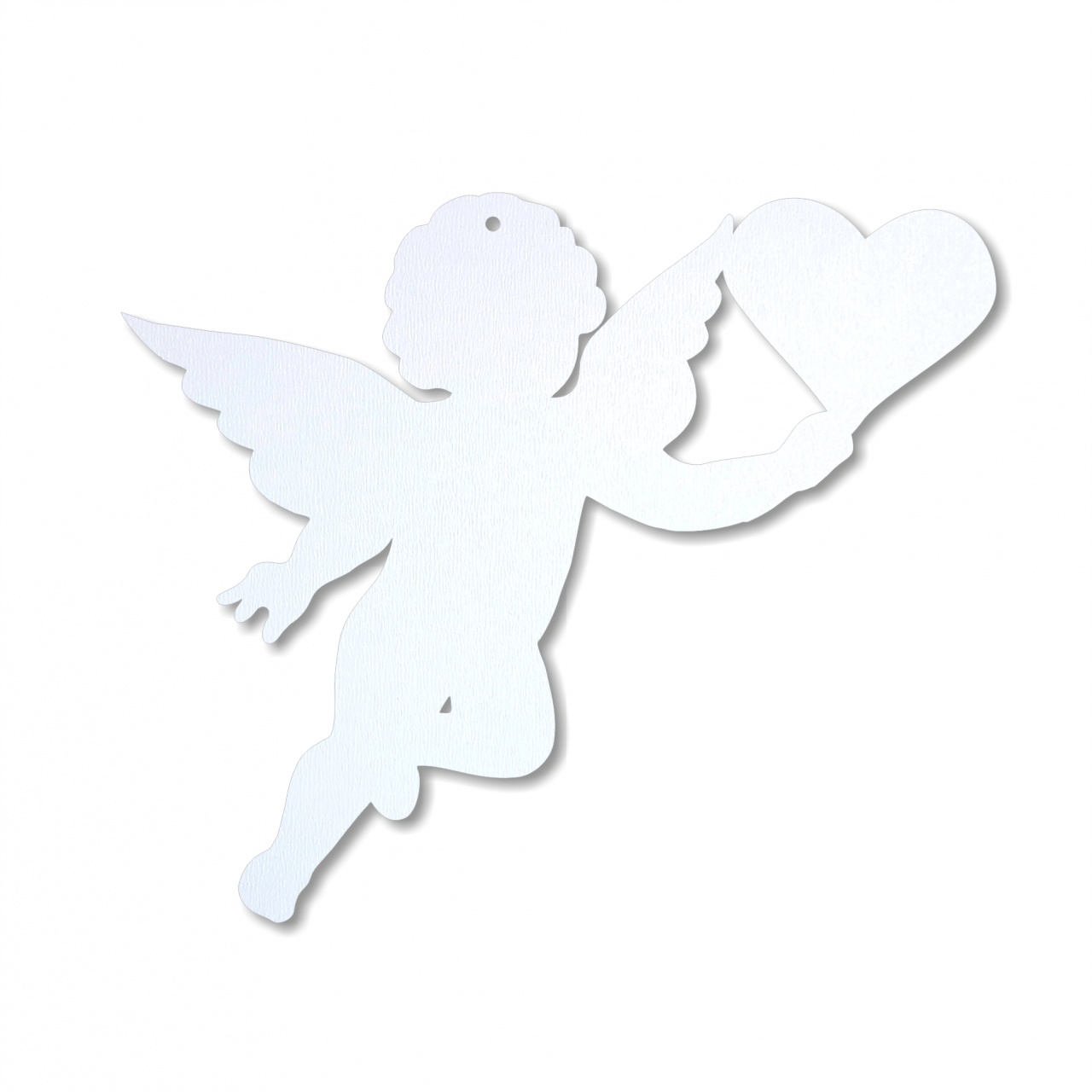 Îngeraș Cupidon cu inimă, 5 cm, lemn HDF alb
