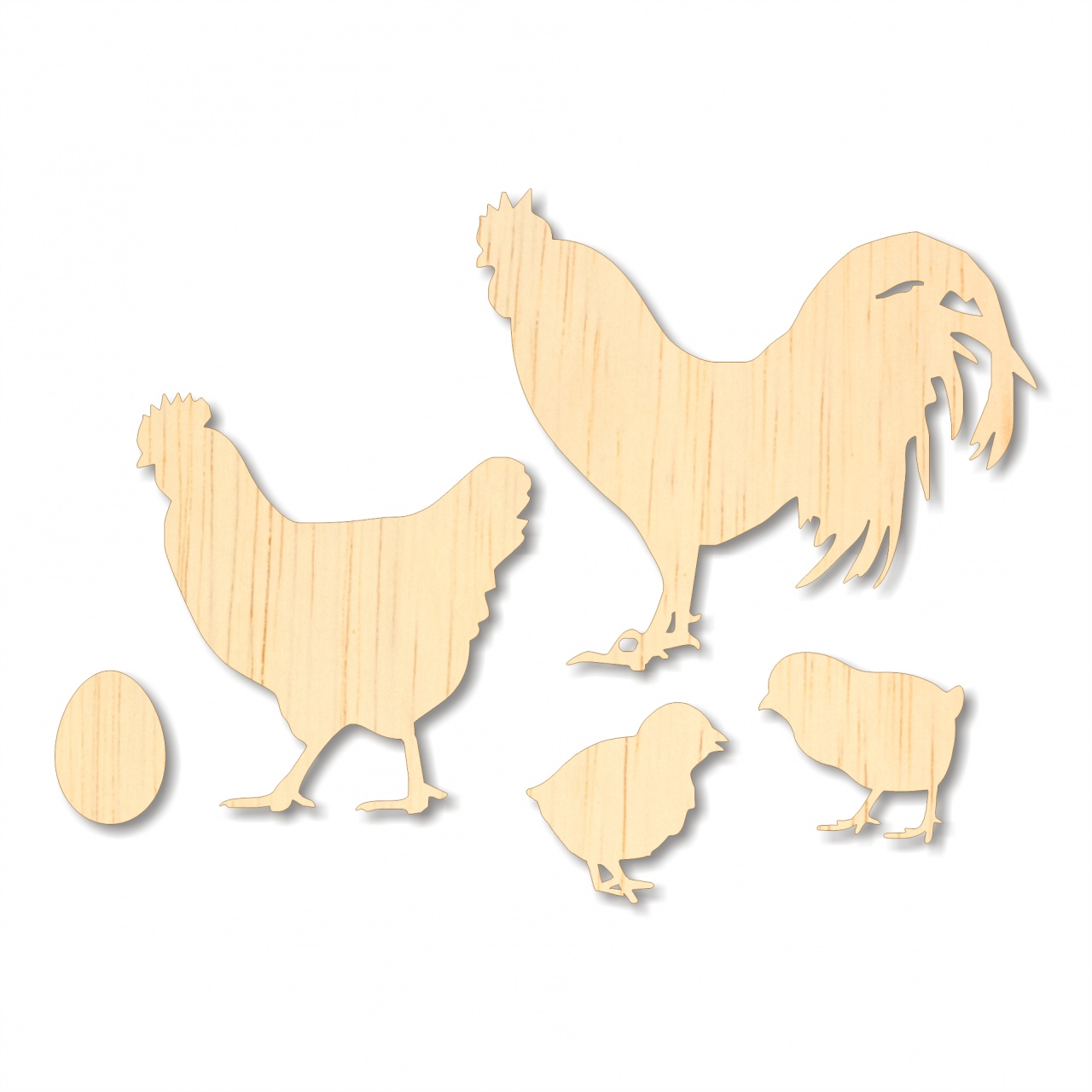 Păsări domestice, placaj lemn, set 5 piese