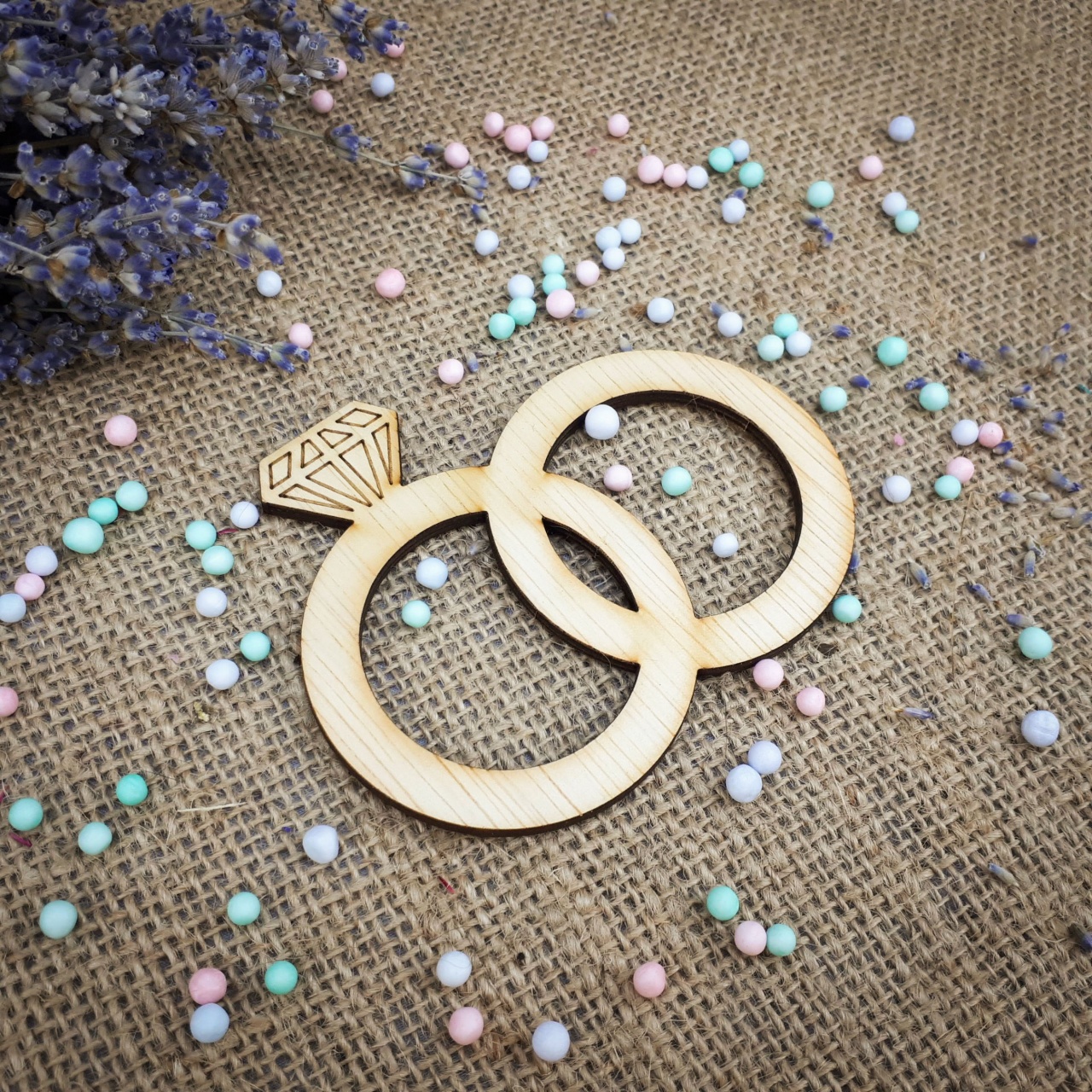 Verighete cu diamant, 10×8 cm, placaj lemn :: 10×8 cm