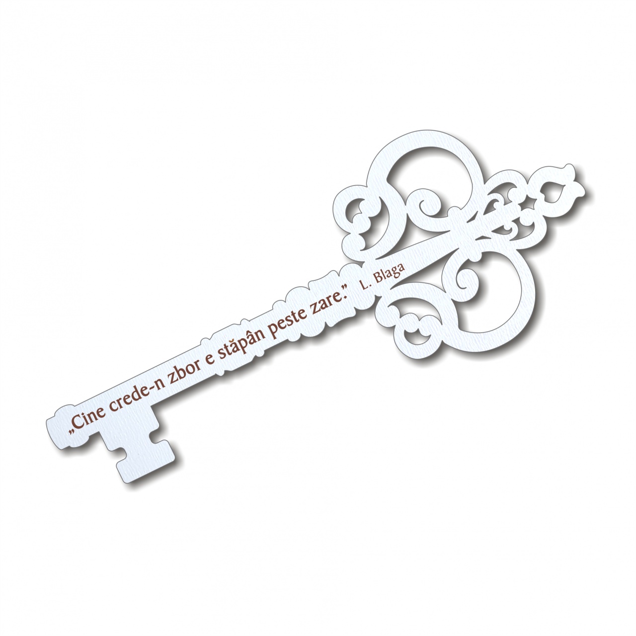 Cheie Natalia personalizată, 4,7x12 cm, placaj HDF alb :: Cu panglică