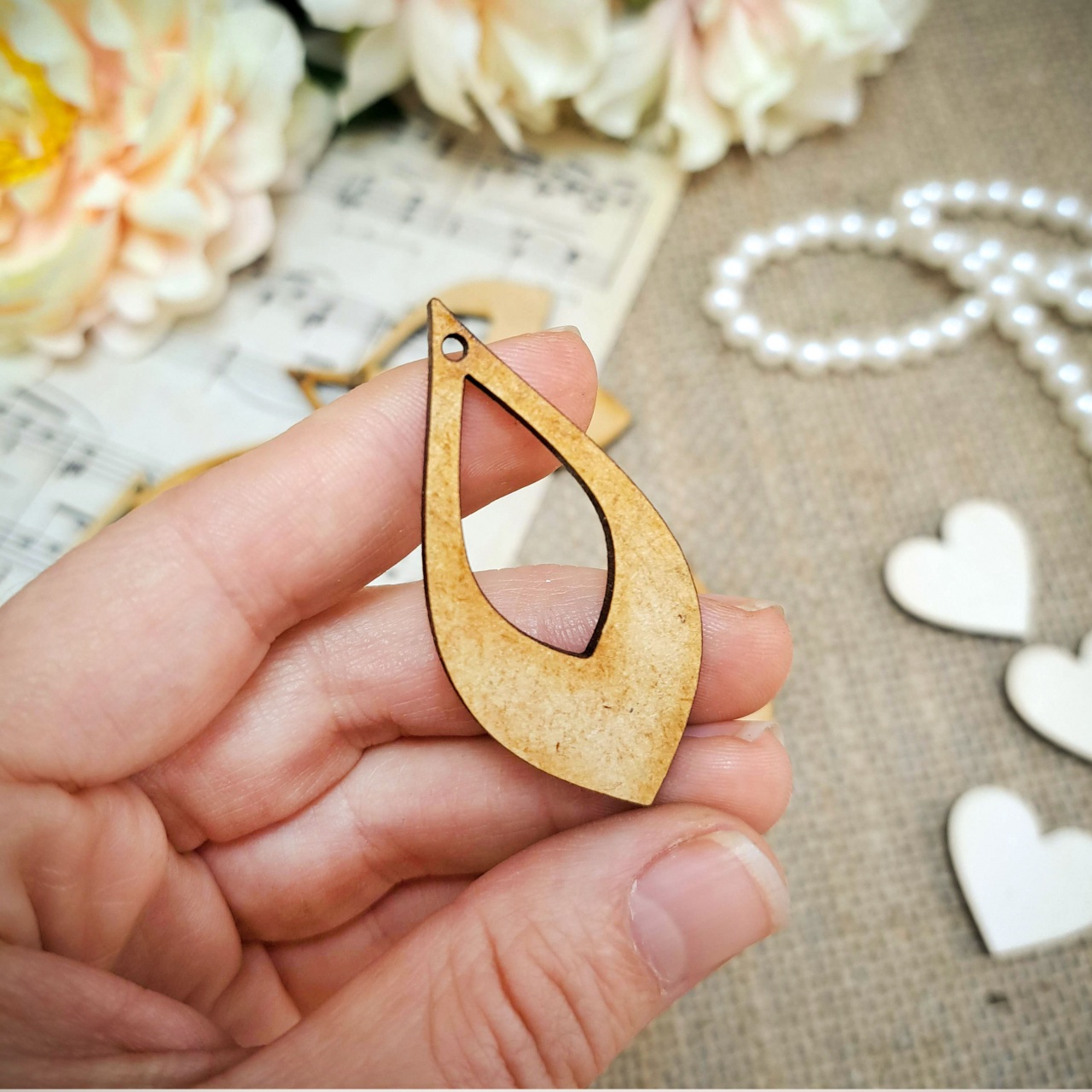 Bază cercei frunză decupată, 2,5×5 cm, HDF natur :: 2,5×5 cm