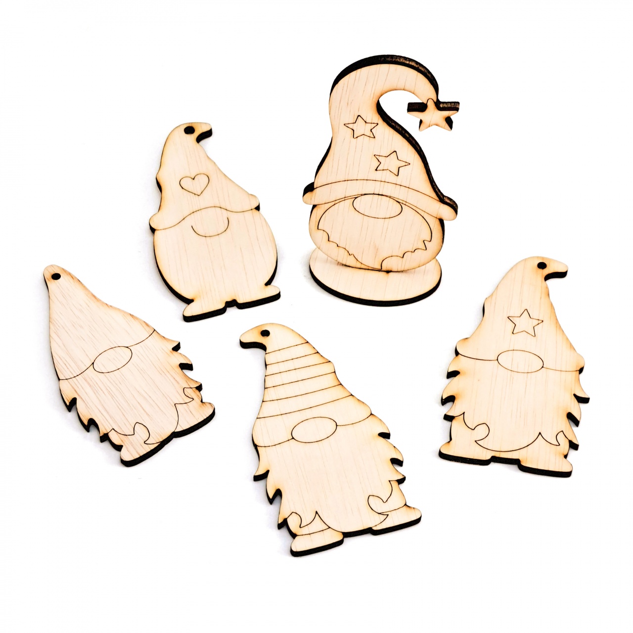 Set 5 spiriduși, 10-12 cm, placaj lemn natur