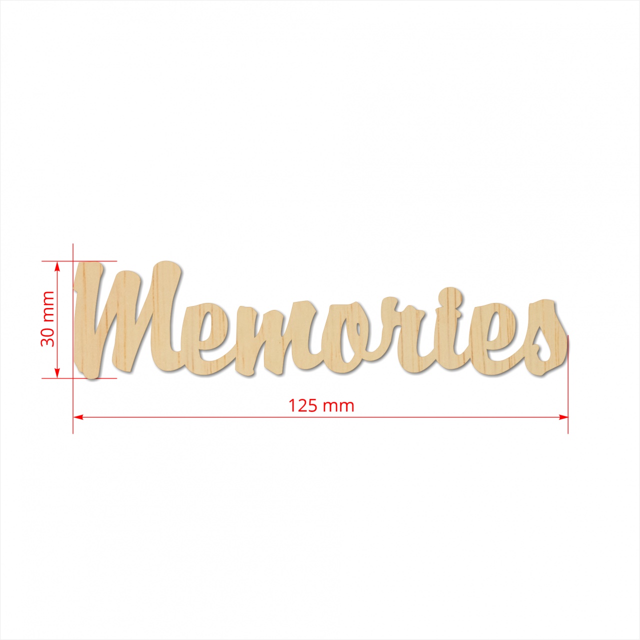 Text Memories, 3 cm, decupat din placaj