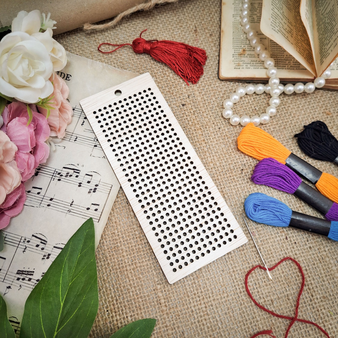 Semn de carte cu margine dreaptă pentru broderie, 6×15 cm, placaj