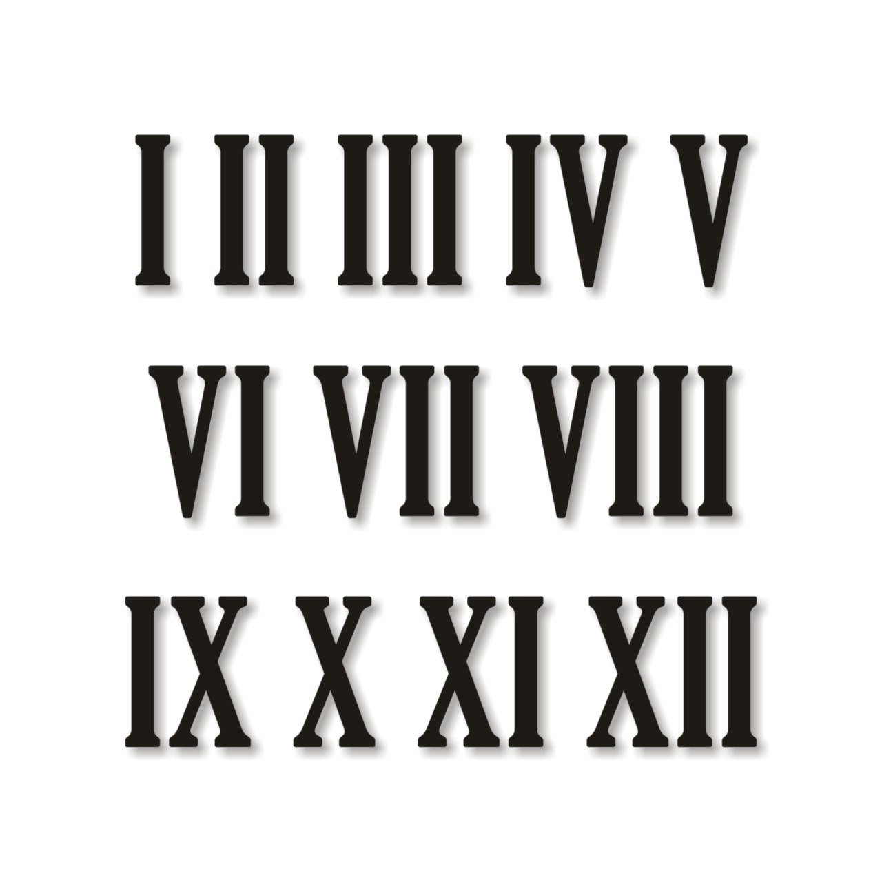 Cifre romane pentru ceas 1-12, 2 cm, HDF alb :: 2 cm