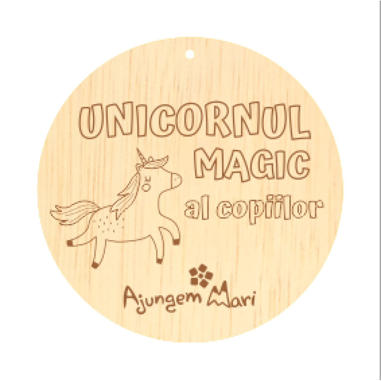 Unicat - Medalion gravat, Ø8 cm, placaj 4 mm - Unicorn