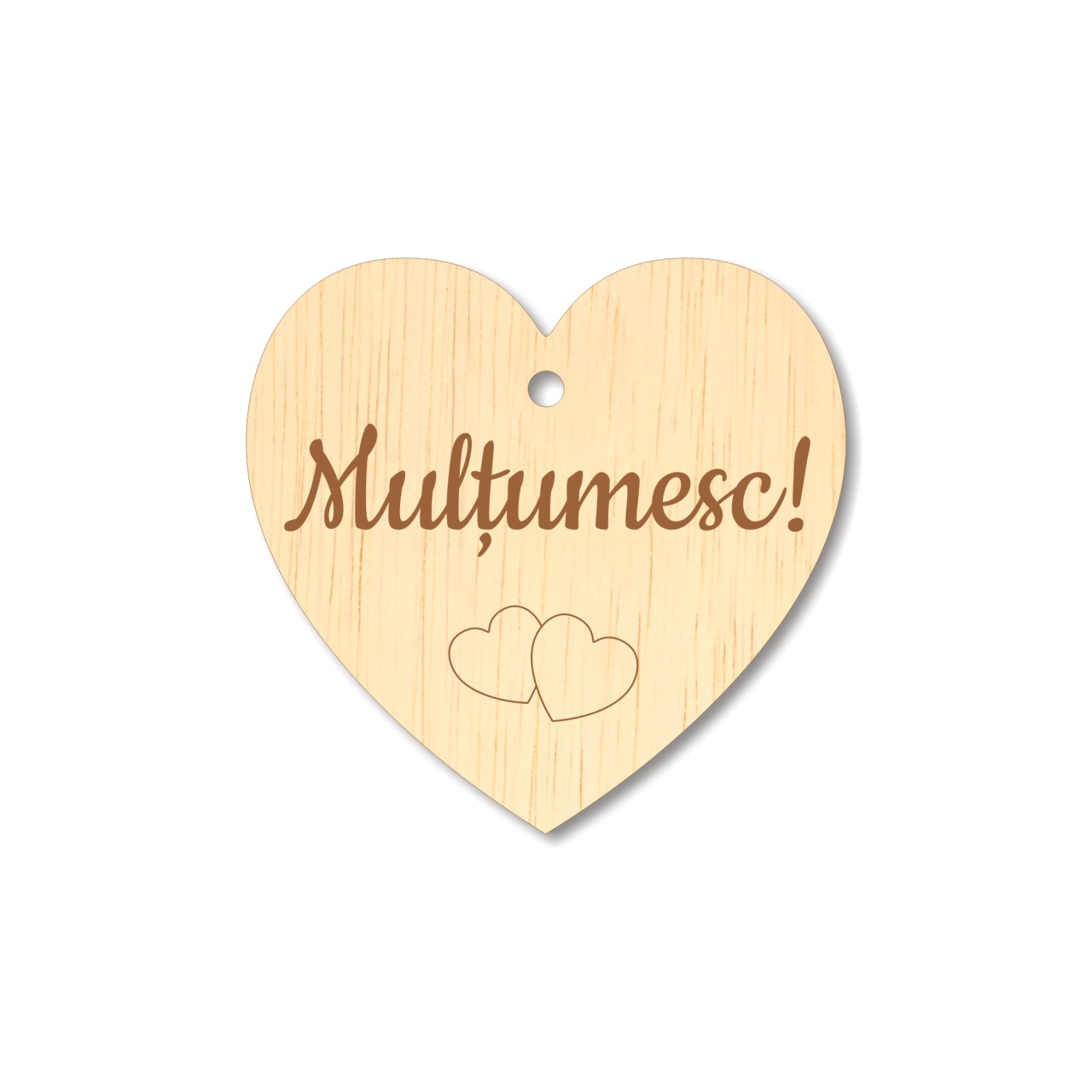 Inimioară gravată Mulțumesc!, 5×4,8 cm, placaj