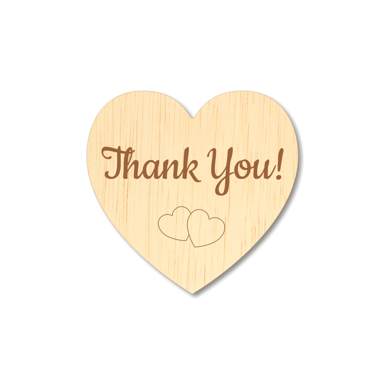 Inimioară gravată Thank You!, 5×4,8 cm, placaj