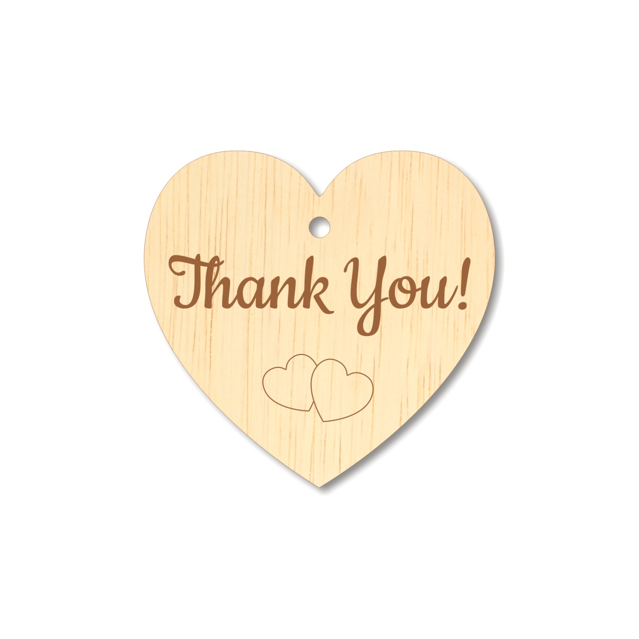 Inimioară gravată Thank You!, 5×4,8 cm, placaj