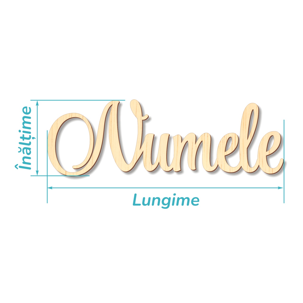 Nume pentru eveniment scris de mână, max. 25 cm lungime, placaj lemn :: 25 cm