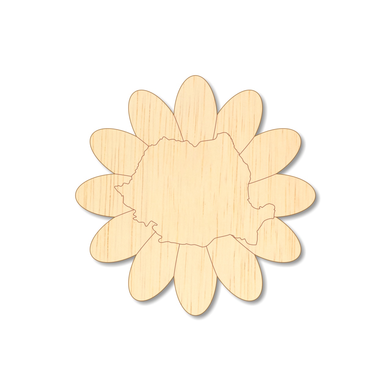 Floare cu harta României, 10×10 cm, placaj lemn :: 10 cm